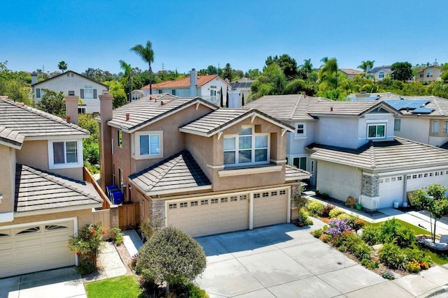 11983 Mountain Pass Rd, San Diego, CA 92128 - view of front of property featuring a residential view, a garage, concrete driveway, and stone siding
