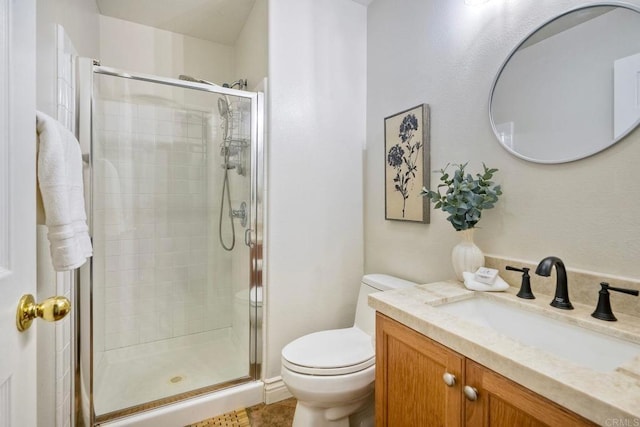 11983 Mountain Pass Rd, San Diego, CA 92128 - full bath featuring toilet, a stall shower, vanity, and tile patterned flooring