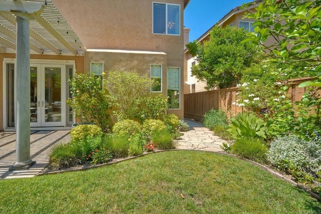 11983 Mountain Pass Rd, San Diego, CA 92128 - view of yard featuring french doors and a pergola