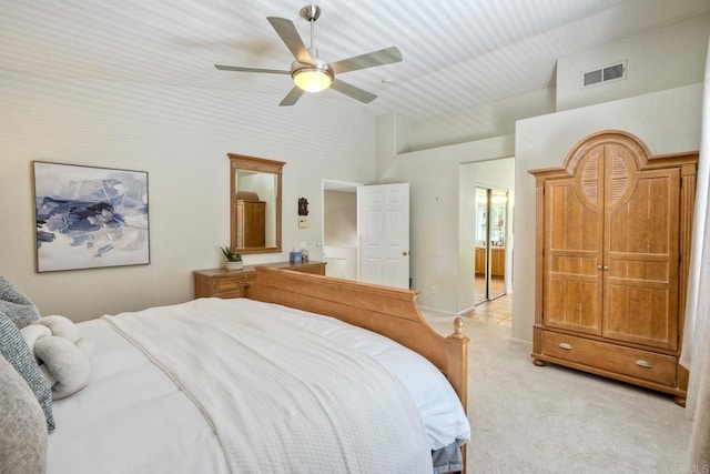 11983 Mountain Pass Rd, San Diego, CA 92128 - bedroom featuring light carpet, ceiling fan, and high vaulted ceiling