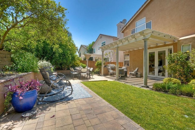 11983 Mountain Pass Rd, San Diego, CA 92128 - view of patio with french doors, a pergola, and outdoor dining space