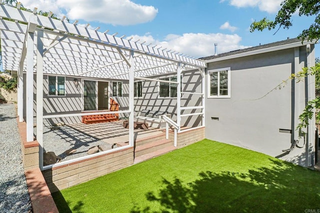 1740 Petra Dr, San Diego, CA 92104 - view of green lawn featuring a pergola and a patio area