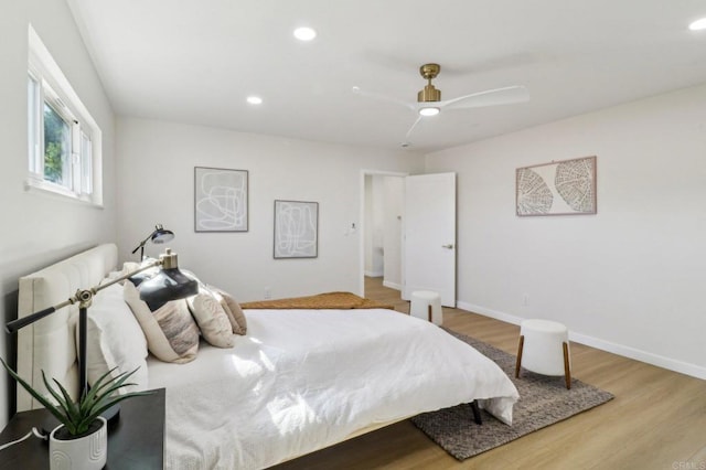 1740 Petra Dr, San Diego, CA 92104 - bedroom featuring wood finished floors, recessed lighting, baseboards, and a ceiling fan