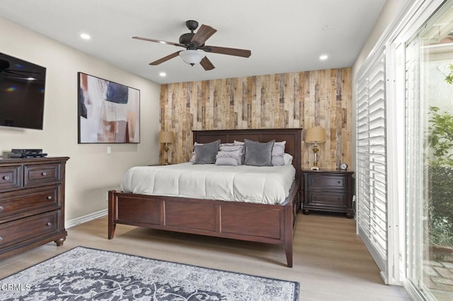 2036 Birchdale Ct, Thousand Oaks, CA 91362 - bedroom featuring multiple windows, light wood-style flooring, recessed lighting, baseboards, and wood walls