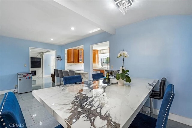 15330 Hart St, Van Nuys, CA 91406 - dining room with beamed ceiling, recessed lighting, and baseboards