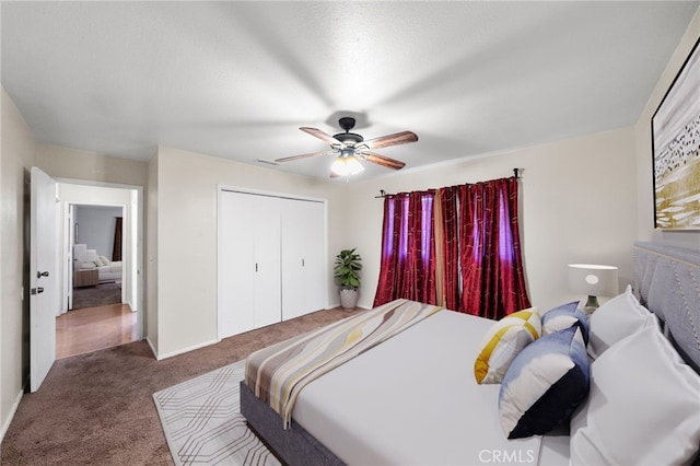 42153 Carnegie Ave, Hemet, CA 92544 - bedroom featuring carpet, a ceiling fan, and a closet