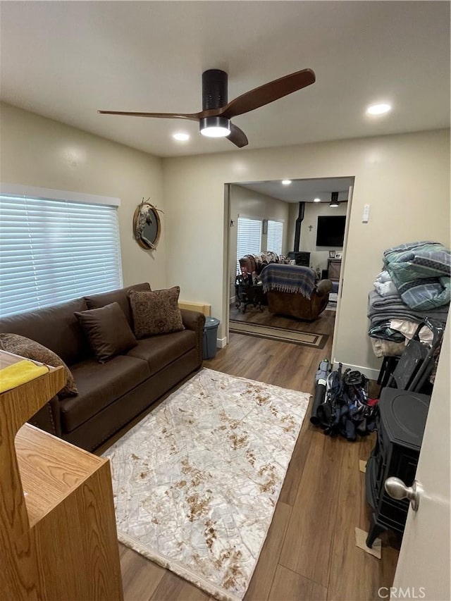 4313 Longview Ln, Paso Robles, CA 93446 - living area featuring ceiling fan, wood finished floors, and recessed lighting