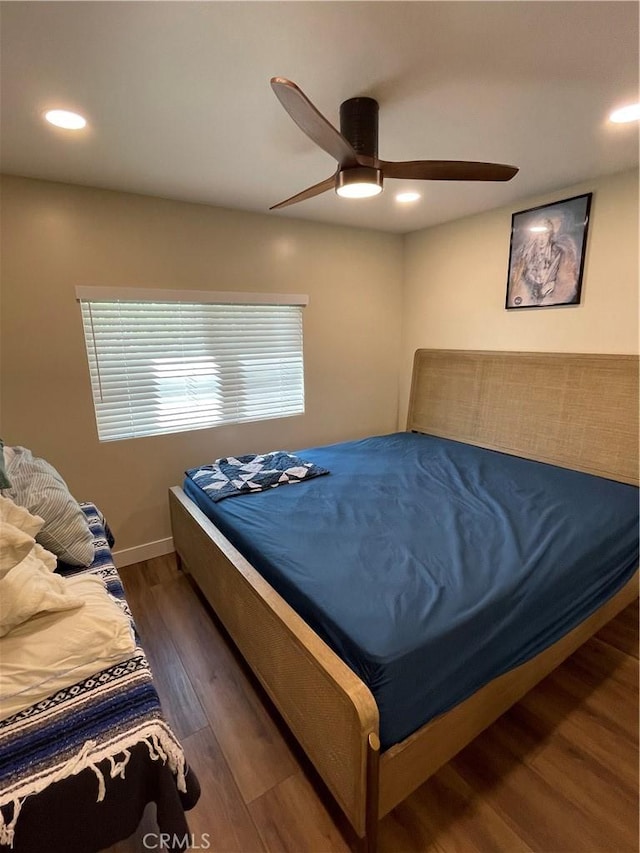 4313 Longview Ln, Paso Robles, CA 93446 - bedroom featuring dark wood finished floors, ceiling fan, and recessed lighting