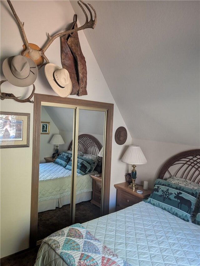 31 Matterhorn Dr, Bridgeport, CA 93517 - bedroom with lofted ceiling, carpet, and a closet