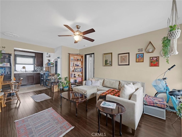 933 E 1st St Unit 7, Long Beach, CA 90802 - living room featuring ceiling fan and wood finished floors