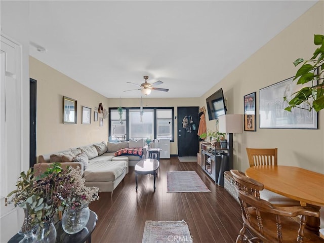 933 E 1st St Unit 7, Long Beach, CA 90802 - living room featuring a ceiling fan and dark wood-style flooring