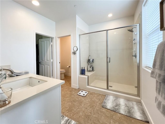 16 Fenix St, Rancho Mission Viejo, CA 92694 - full bathroom featuring a shower stall, toilet, vanity, and recessed lighting