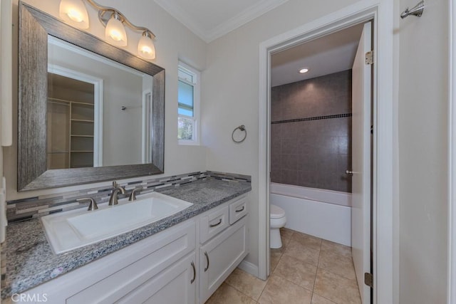 19134 Alamo Ln Unit 162, Yorba Linda, CA 92886 - full bathroom featuring toilet, vanity, crown molding, and tile patterned floors