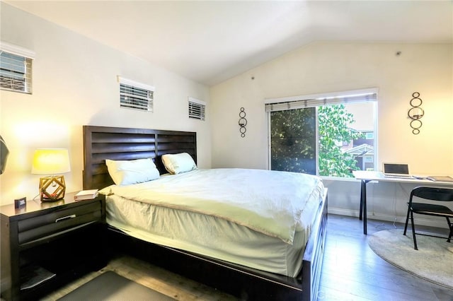 3738 Springmount St, Riverside, CA 92501 - bedroom with hardwood / wood-style floors, vaulted ceiling, baseboards, and an office area