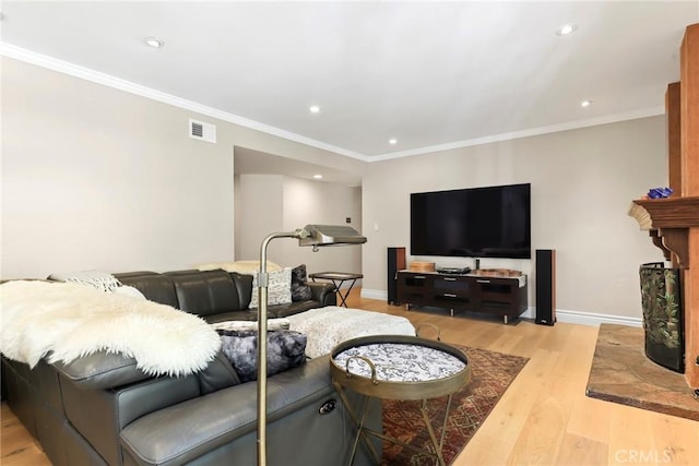 22941 Keswick St, West Hills, CA 91304 - living room with light wood-type flooring, baseboards, recessed lighting, and ornamental molding