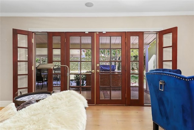 22941 Keswick St, West Hills, CA 91304 - bedroom with french doors, wood finished floors, and ornamental molding