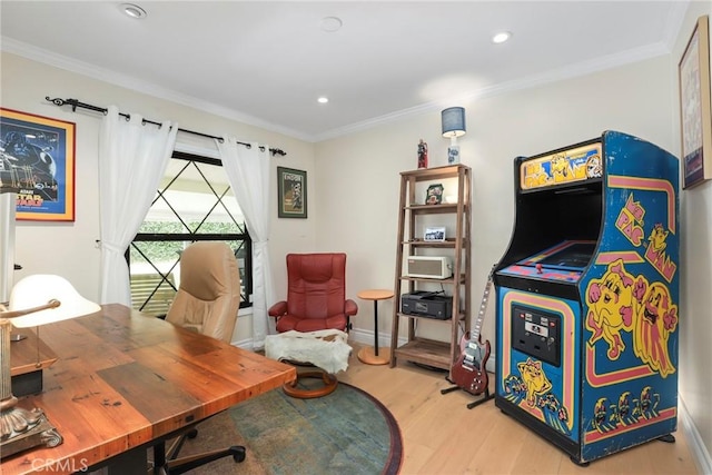 22941 Keswick St, West Hills, CA 91304 - office with light wood finished floors, crown molding, and recessed lighting