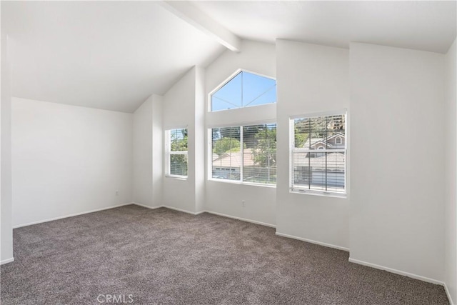 21965 Jeffers Ln, Saugus, CA 91350 - additional living space featuring carpet, beam ceiling, baseboards, and high vaulted ceiling