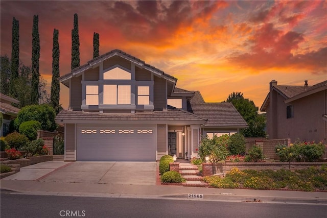 21965 Jeffers Ln, Saugus, CA 91350 - view of front of property featuring a garage, driveway, and a tile roof