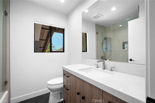2305 Henrietta Ave, La Crescenta, CA 91214 - full bathroom with vanity, toilet, recessed lighting, tile patterned flooring, and baseboards
