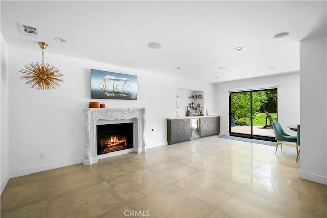 2305 Henrietta Ave, La Crescenta, CA 91214 - unfurnished living room featuring a bar, a fireplace, baseboards, and recessed lighting