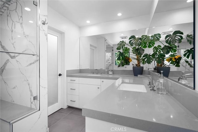 2305 Henrietta Ave, La Crescenta, CA 91214 - full bath featuring double vanity, recessed lighting, and a marble finish shower