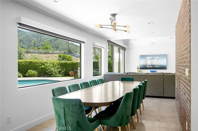 2305 Henrietta Ave, La Crescenta, CA 91214 - dining room featuring a chandelier, light tile patterned floors, recessed lighting, and baseboards