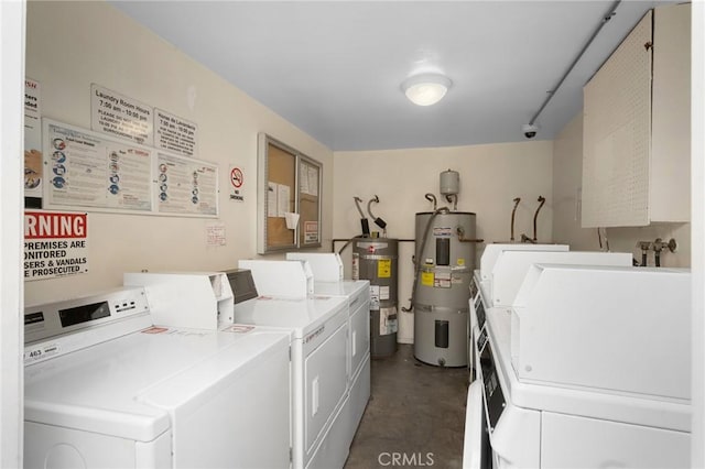 11025 Kittridge St Unit 128, North Hollywood, CA 91606 - community laundry room featuring separate washer and dryer, secured water heater, and electric water heater