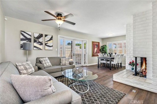 1113 W Hill Ave, Fullerton, CA 92833 - living room featuring a ceiling fan, wood finished floors, baseboards, and french doors