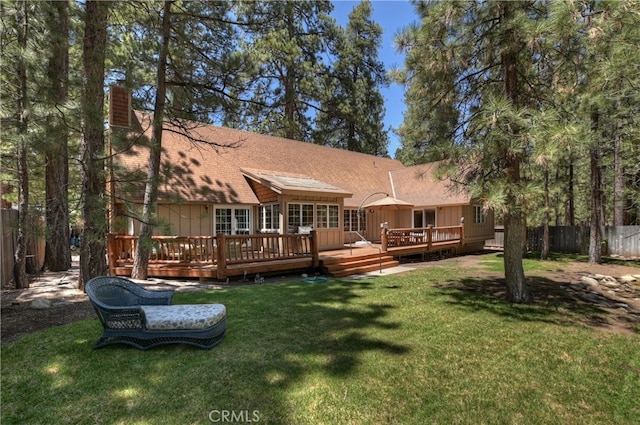 531 Killington Way, Big Bear Lake, CA 92315 - back of house with roof with shingles, a chimney, a deck, and board and batten siding