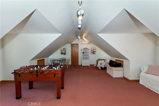 531 Killington Way, Big Bear Lake, CA 92315 - recreation room with carpet, lofted ceiling, and baseboards