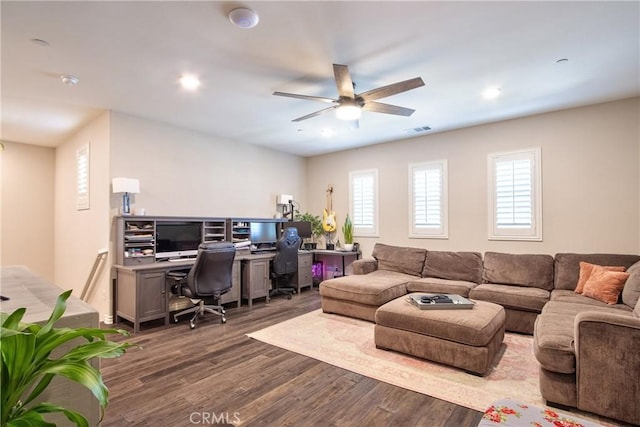 45668 Nora Cir, Temecula, CA 92592 - office area with ceiling fan, wood finished floors, and recessed lighting