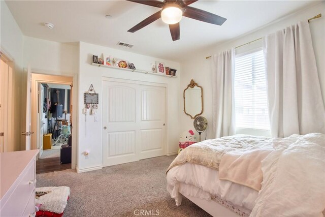45668 Nora Cir, Temecula, CA 92592 - bedroom featuring carpet, a closet, and ceiling fan