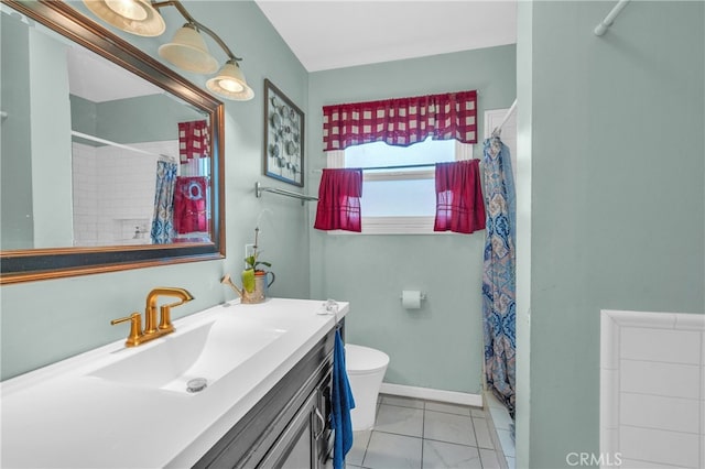 2500 E Walnut Creek Pkwy, West Covina, CA 91791 - full bath featuring vanity, toilet, a shower with curtain, and baseboards