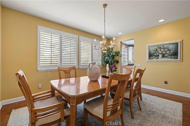 26520 Thackery Ln, Stevenson Ranch, CA 91381 - dining space featuring a chandelier, wood finished floors, and recessed lighting