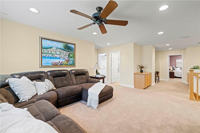 26520 Thackery Ln, Stevenson Ranch, CA 91381 - living area with ceiling fan, light carpet, and recessed lighting