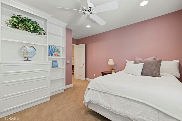 26520 Thackery Ln, Stevenson Ranch, CA 91381 - bedroom with light colored carpet, recessed lighting, and ceiling fan