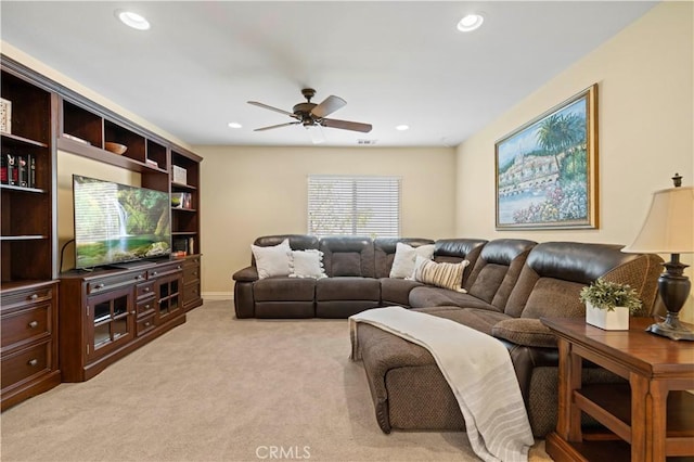 26520 Thackery Ln, Stevenson Ranch, CA 91381 - living area with a ceiling fan, light carpet, and recessed lighting
