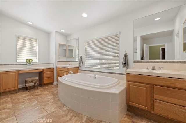 26520 Thackery Ln, Stevenson Ranch, CA 91381 - full bath with healthy amount of natural light, two vanities, a bath, and recessed lighting