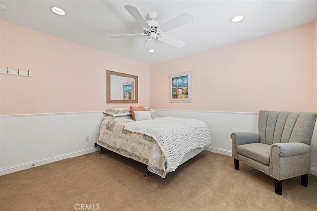 26520 Thackery Ln, Stevenson Ranch, CA 91381 - bedroom featuring carpet floors, recessed lighting, a wainscoted wall, and ceiling fan