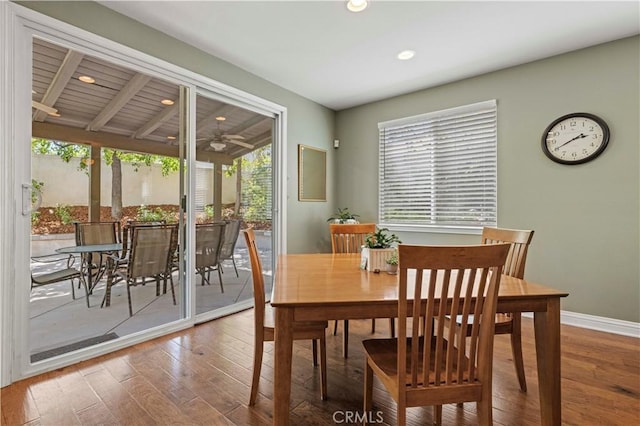 26520 Thackery Ln, Stevenson Ranch, CA 91381 - dining area featuring wood-type flooring, recessed lighting, and ceiling fan