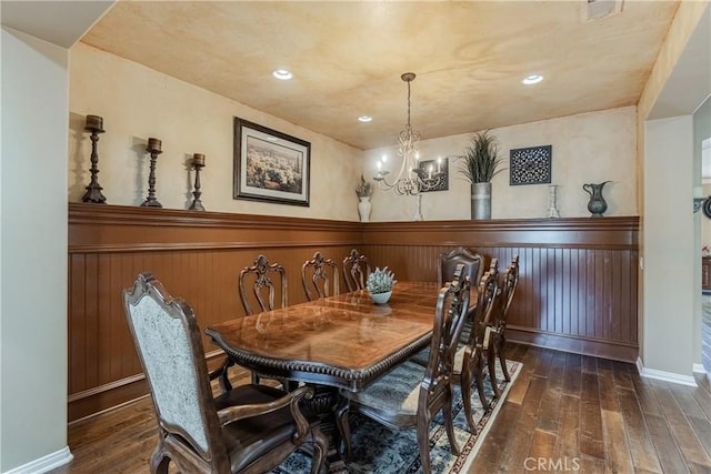 36702 Doreen Dr, Murrieta, CA 92563 - dining area featuring wood-type flooring, a chandelier, baseboards, and recessed lighting
