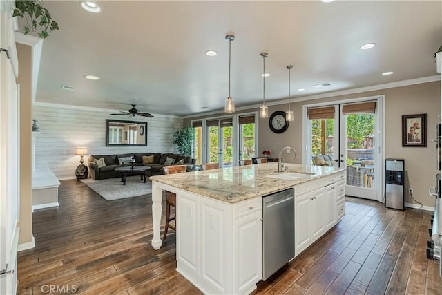 36702 Doreen Dr, Murrieta, CA 92563 - kitchen with a sink, french doors, stainless steel dishwasher, ceiling fan, and recessed lighting