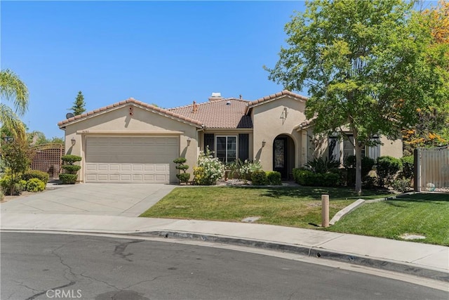 36702 Doreen Dr, Murrieta, CA 92563 - mediterranean / spanish house featuring stucco siding, a tiled roof, a garage, a chimney, and driveway
