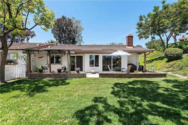 27972 Via Chocano, Mission Viejo, CA 92692 - rear view of house featuring a pergola, a chimney, stucco siding, and a patio area