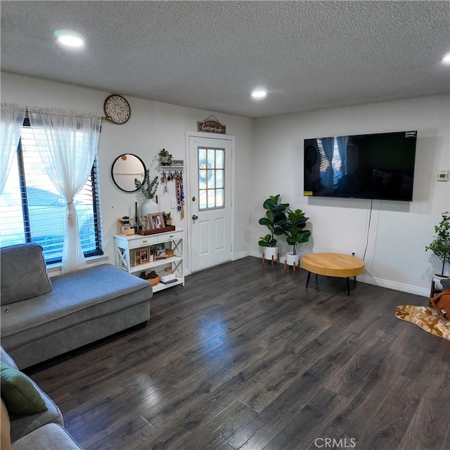 9754 5th Ave, Hesperia, CA 92345 - living area with a textured ceiling, wood finished floors, baseboards, and recessed lighting