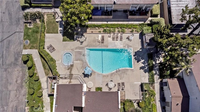 2300 S Hacienda Blvd Unit F8, Hacienda Heights, CA 91745 - aerial view of property and surrounding area featuring a pool area