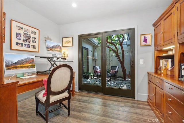 19172 Sierra Maria Rd, Irvine, CA 92603 - office area with wood finished floors and recessed lighting