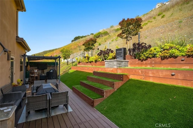 997 Canyon Ln, Pismo Beach, CA 93449 - view of yard featuring an outdoor hangout area and a deck with mountain view