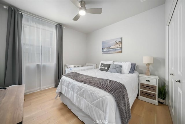 997 Canyon Ln, Pismo Beach, CA 93449 - bedroom featuring light wood-style flooring, ceiling fan, and a closet